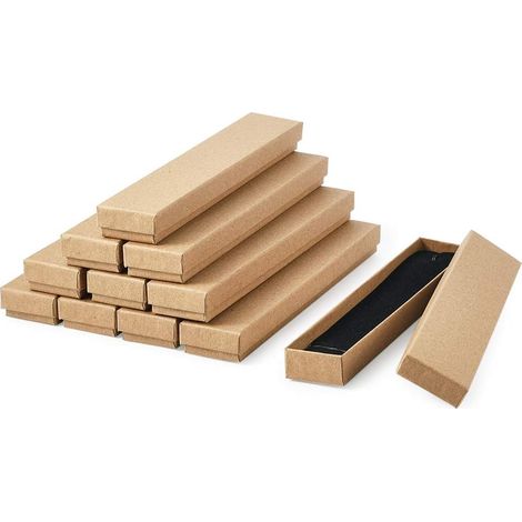 Lot de 12 boîtes à bijoux rectangulaires en carton kraft marron avec couvercles pour colliers, montres, cadeaux (1/5)