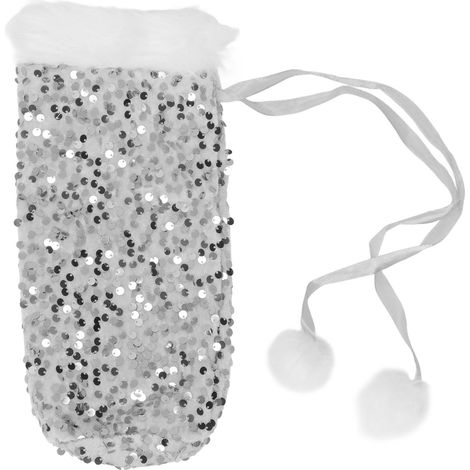 Housse Brillante à Paillettes pour Bouteille de Vin - Rangement Festif Noël Argenté (1/5)