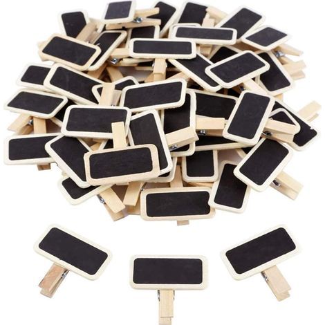 Lntyq 50 Pièces Mini Tableau Noir Avec Clip Rectangle, Tableau Noir en Bois Mini Note, Lot de Mini Tableaux Noirs Rectangulaires, Convient pour les Mariages, Événements, Bureaux, Cuisines, Étiquettes (1/4)