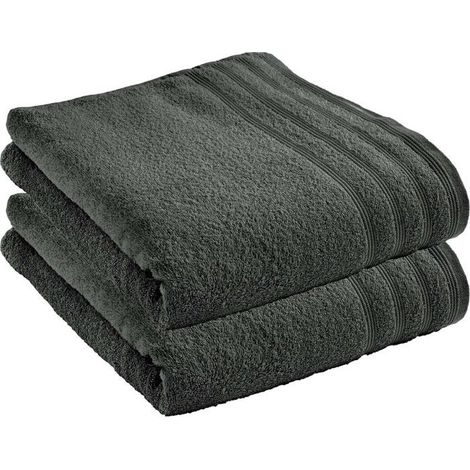 Drap de bain - COTON PUR - Spa Ardoise - Lot de 2 - 90 x 150 cm - 400 g/m² (1/4)