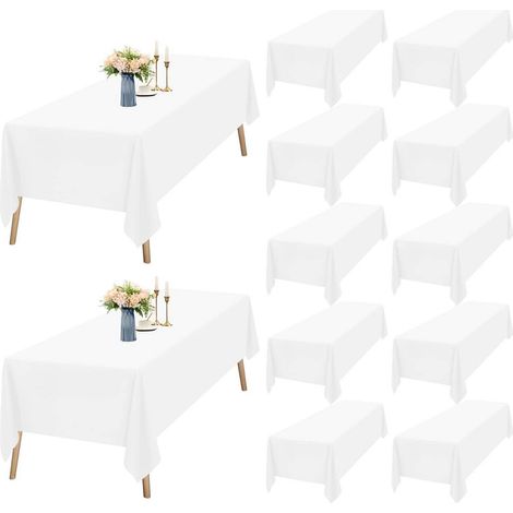 Lot de 12 nappes blanches 140x240 cm polyester rectangulaire lavable