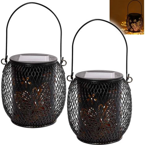 Lot de 2 lanternes solaires jardin patio, lampe solaire étanche IP65, lampe décorative solaire pour allée, à suspendre, allée, d'extérieur (1/5)