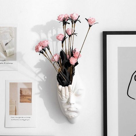 Vase Murale Visage Humain - Décor Abstrait Nordique en Résine - Pour Fleurs Séchées ou Artificielles - Intérieur Maison Bureau - 1 Pièce (1/5)