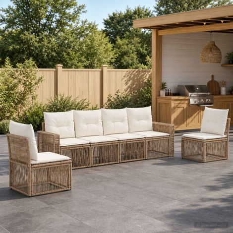 vidaXL Ensemble de canapé de jardin 6 pc Beige et blanc crème (1/5)