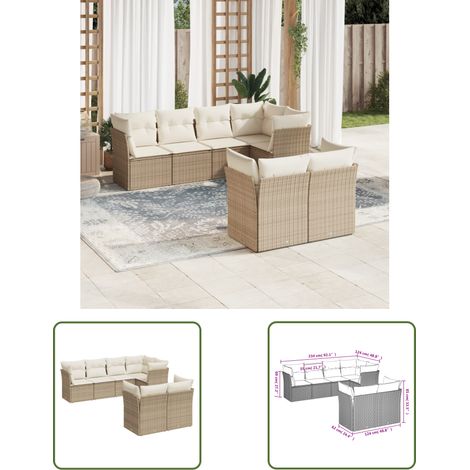 The Living Store 7-tlg. Garten-Sofagarnitur mit Kissen Beige Poly Rattan - Gartensofas - Outdoor Möbel - Gartenlounge - Rattan Sofa - Lounge Set