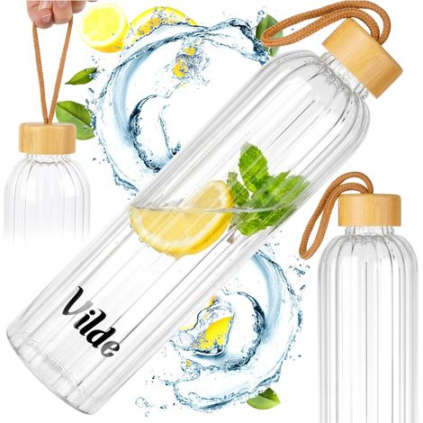 Bouteille motivante pour boissons hydriques, grande bouteille de sport en verre de 1 L (1/5)