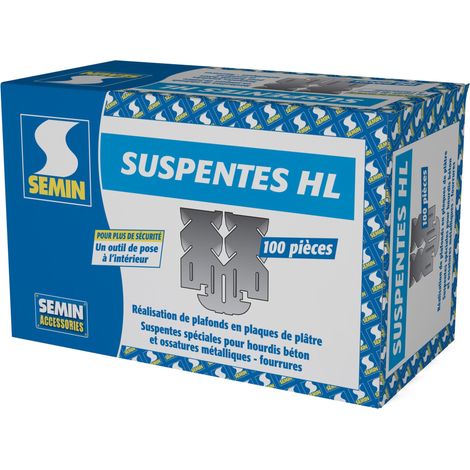 SEMIN Suspente Hourdis Longue Boîte de 100 - Plafond Suspendu sous Hourdis Béton - Fourrures F45/F47 - Pose Rapide - Acier Phosphaté