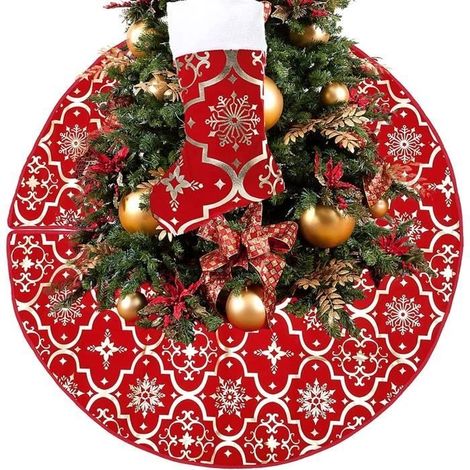 Jupe de Sapin de Noël - ZGEER - 120cm - Rouge - Tapis de Sapin - Chaussettes de Noël 45cm (1/3)