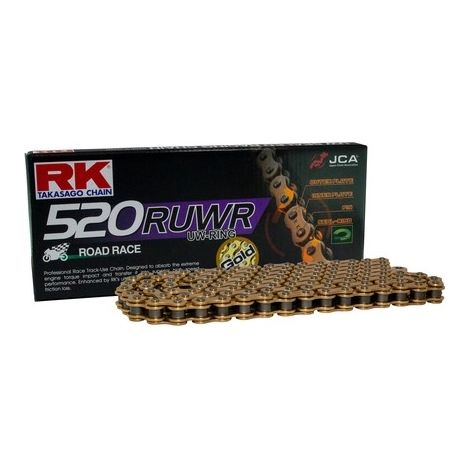 CADENA DE TRANSMISIÓN RK GB520RUWR-122 (UW-RING) CON LENTE (CLF) INCLUIDA, COLOR DORADO (CAPACIDAD: HASTA 800 CCM) (35,3 KN)
