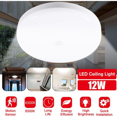 Plafonnier LED Ø 30 cm 18 W intérieur/extérieur avec détecteur de mouvement 6500 K, tension 180-240 V, épaisseur 38 mm - 1pc Blanc (1/4)