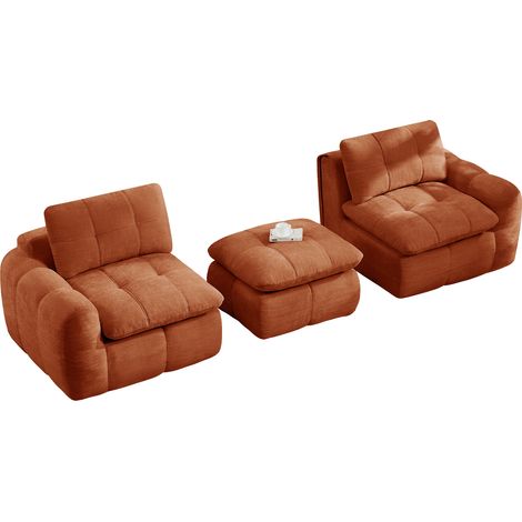 Canapé modulaire d'angle en tissu orange avec ottoman, sans montage, assise moelleuse ergonomique, 194 x 160 cm pour salon et appartement CHICFURN (1/5)
