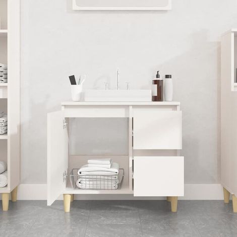 Meuble Vasque de Salle de Bain 65x33x60 cm, Bois d'Ingénierie Blanc, Design Moderne et Compact (1/5)