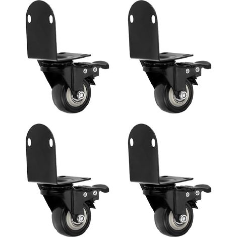 Lot de 4 roulettes pivotantes en forme de L avec frein pour support de fleurs, meubles, bibliothèque, capacité de charge totale de 150 kg (1/5)