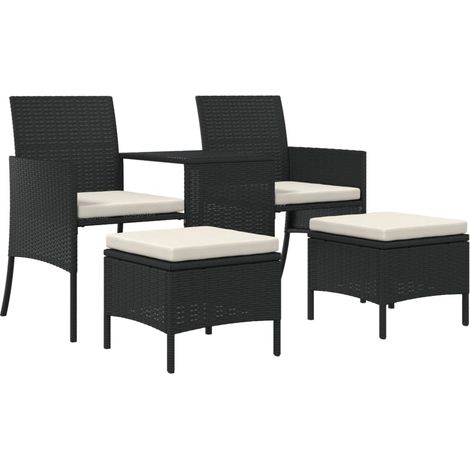 Maison Exclusive - Divano Giardino 2 Posti con Tavolo e Sgabelli Nero Polyrattan