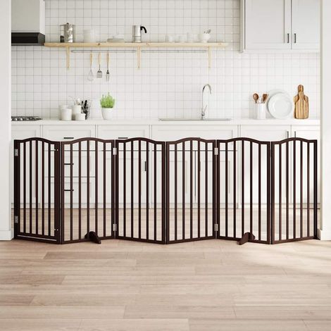 6-tlg. Hundetor mit Tür Faltbar Braun Eiche 300 cm Pappelholz (1/5)