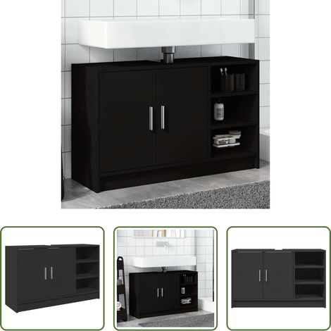 Holzwerkstoff - Waschbeckenunterschrank Schwarz 90x29x55 cm Holzwerkstoff (1/5)