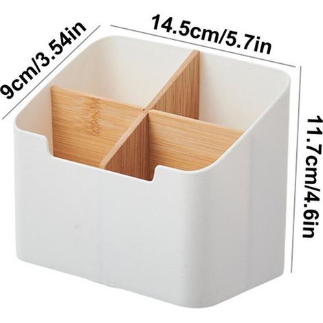 Available in one color only: black. Materials: plastic and bamboo. Multifunctional compartmentalized storage box made of bamboo and wood, with a desktop stand. (1/5)
