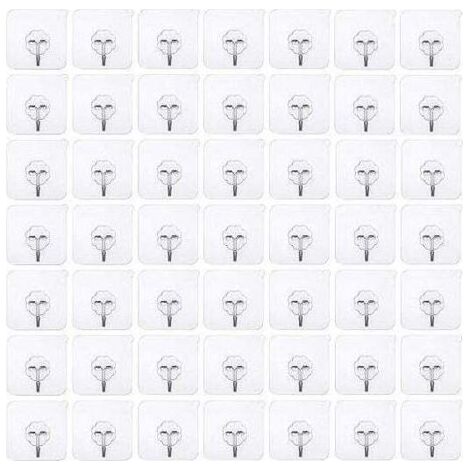 50 selbstklebende Haken ohne Bohren – Transparente Wandhaken – Transparente Klebehaken – Wasserfeste Türhaken – Ideal für Küche/Badezimmer (1/4)