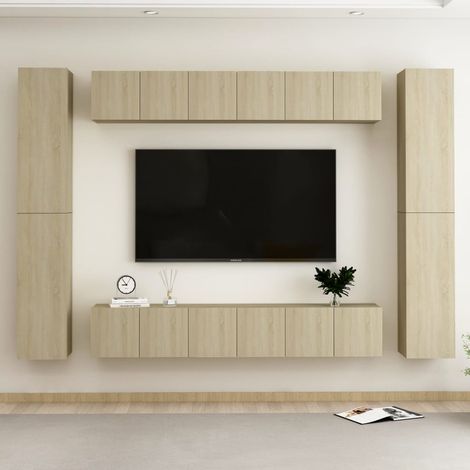 Set de muebles salón TV 10 pzas madera ingeniería roble Sonoma vidaXL (1/5)