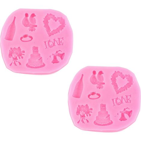 Lot de 2 moules à fondant, chocolat et gâteaux en silicone pour mariage, à faire soi-même (1/5)