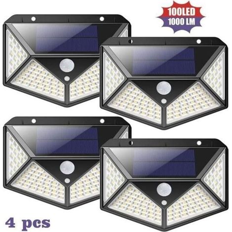 (Black) Outdoor Solar Lights 4 Pack 100 LEDs 2200mAh 3 Modes Black - Motion Sensor (1/4)