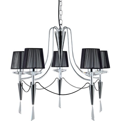 Searchlight Duchess - Plafonnier à 5 ampoules à bras multiples, chrome, chrome noir avec abat-jour, G9 (1/3)