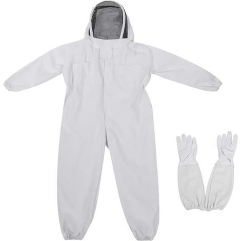 Abbigliamento da apicoltura, tuta da apicoltore per bambini, tuta anti-ape monopezzo con cappuccio e velo, abbigliamento protettivo per bambini, completo da apicoltore (bianco, taglia M) (1/4)