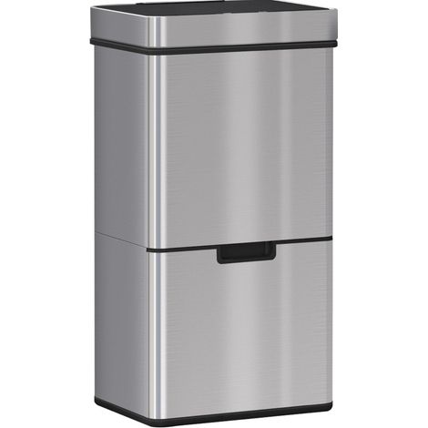 CHICFURN Cubo de basura con sensor 72 L de acero inoxidable plateado para cocina y reciclaje (1/5)