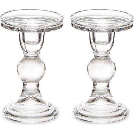 Dekorativer Glaskerzenhalter – 2er-Set – für Stumpenkerzen – Durchmesser 8,5 x Höhe 14 cm (1/4)