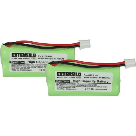 EXTENSILO 2x Akku Ersatz für T436-U1, V30145-K1310-X359, S30852-D1640-X1, T382 für schnurlos Festnetz Telefon (850 mAh, 2,4 V, NiMH)