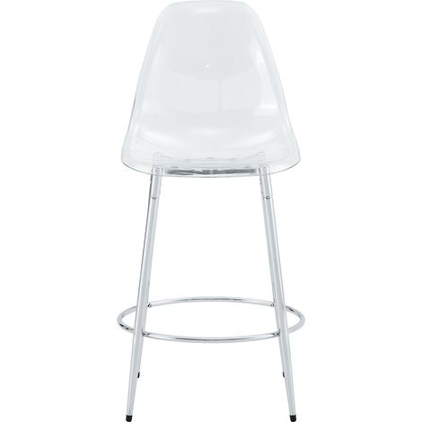 Table de bar ronde en verre transparent de 89 cm avec 2 tabourets transparents, structure métal argenté, repose-pieds, pour petite cuisine - CHICFURN (1/5)