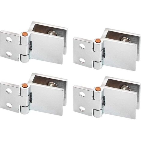 Charnières en alliage pour verre, lot de 4, fixations pour porte en verre à 0 degré, charnières sans perçage pour portes vitrées de placards de cuisine et vitrines (verre de 5 à 8 mm).