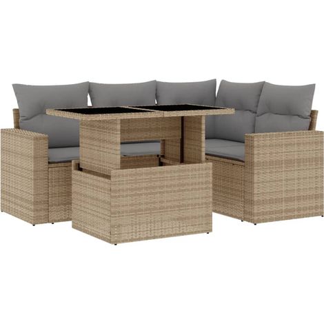 vidaXL Set Divano da Giardino 5 pz con Cuscini Beige in Polyrattan