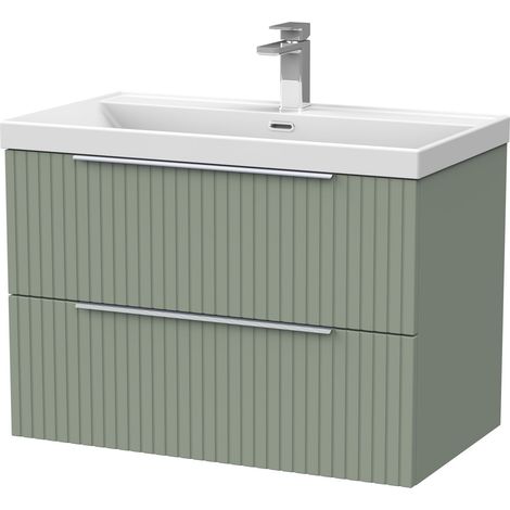 Callingwood Contemporary Wall Hung 2 Drawer Vanity Unit with Thin-Edge Ceramic Basin , 800mm, Reed Green