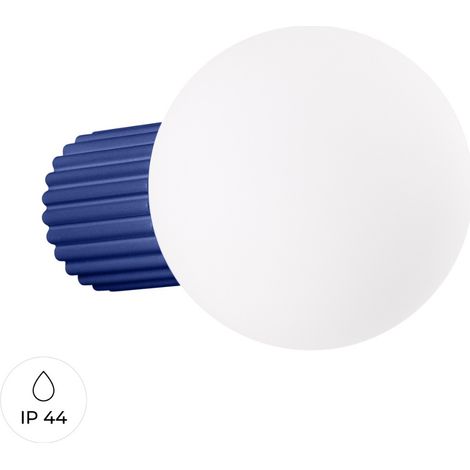 Applique moderna color oltremare con corpo scanalato e sfera in vetro bianco per bagno o corridoio 1xG9 8W IP44 HALO Sollux Lighting (1/5)