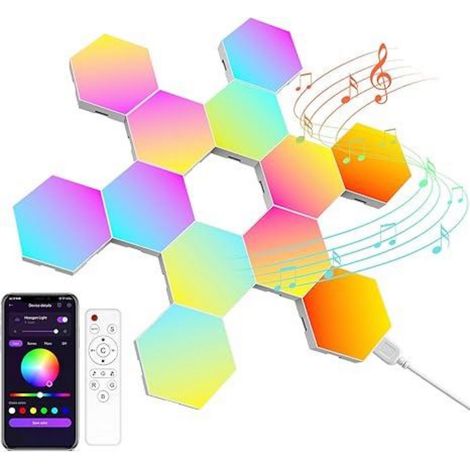 Lampe Murale LED - Panneau Hexagonal RGB avec Bluetooth et Synchronisation Musique - Pour Chambre Gamer Salon Chambre à Coucher - Plastique Durable - 12 Pièces