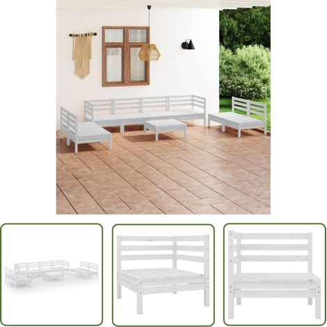 Salon de jardin 9 pcs Contemporain, Ensemble repas de jardin, Blanc Bois de pin massif OIB5716E (1/5)