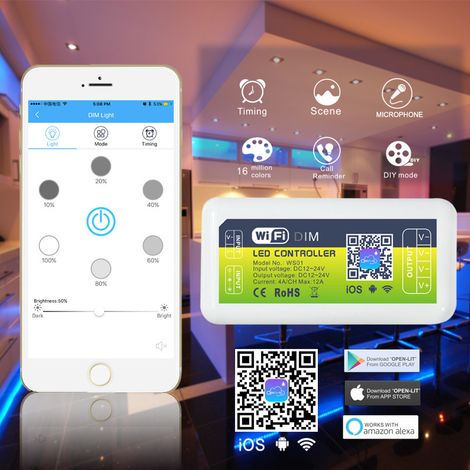 Contrôleur LED RGB+CCT Wi-Fi intelligent populaire, contrôleur LED Echo Voice à cinq canaux