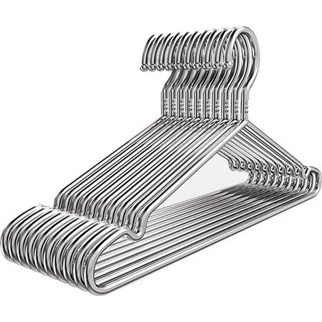 Lot de 10 cintres métal inox adulte 42 cm, rainures antidérapantes, design fin gain d’espace