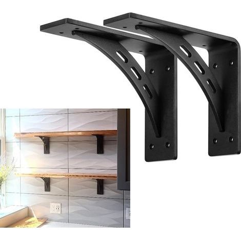 2 Pcs Equerre Etagere Murale Noir, Equerre Charge Lourde, Supports Équerre Étagère de Fixation Etagere Murale Vintage, Supports d'Étagère Murale à 90 Degrés Metal pour Meuble (1/5)
