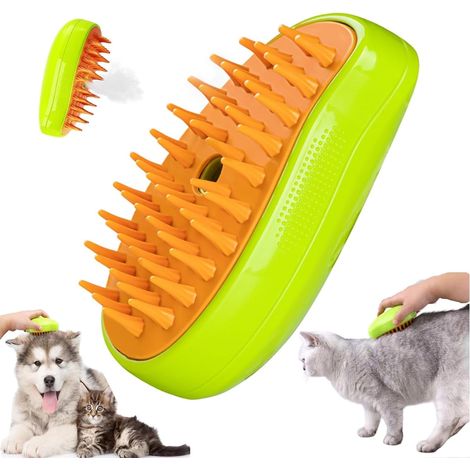 Filiyano-Brosse vapeur 3 en 1 pour chat - Brosse vapeur autonettoyante multifonctionnelle pour tous types de poils (Orange Vert) (1/5)