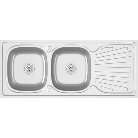 Maison Exclusive - Doppelspüle Silbern 1200x500x155 mm Edelstahl (1/5)