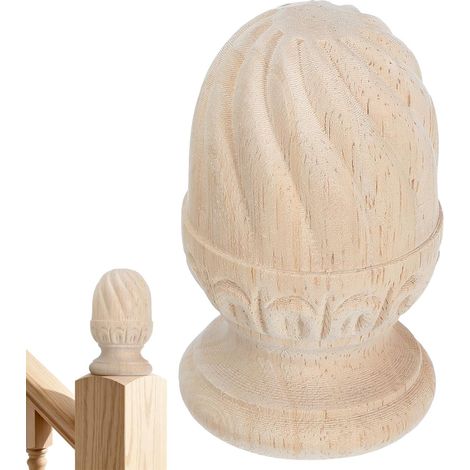 Fleuron En Bois Brut Sculpté Embout Décoratif Pour Escalier Et Poteau De Balustre Sculpture Forme Ananas Pour Décoration Intérieure Et Projets De Bricolage 10.00 X 6.00 X 6.00 Cm (1/5)