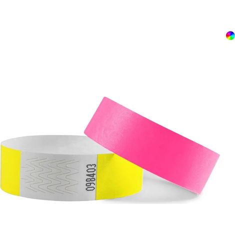 Bracelets d'entrée Tyvek, lot de 5, couleurs fluo assorties - 100 pièces (1/4)
