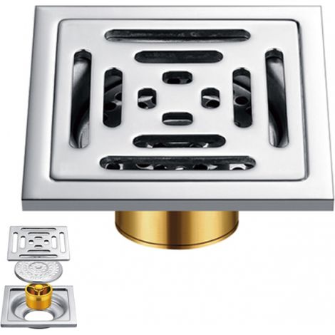 Siphon de douche carré inodore, siphon de sol en acier inoxydable avec filtre, pour salle de bain et jardin (100 mm x 100 mm) (1/5)