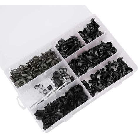 198 pièces/ensemble vis de carénage de pare-brise M5 M6 Kit de boulons moto accessoire noir (1/4)
