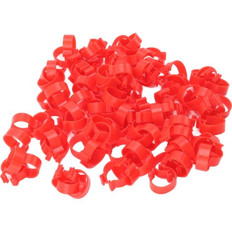 100 bagues pattes volaille en PP plastique réutilisables, identification poulet canard oie, rouge 16mm