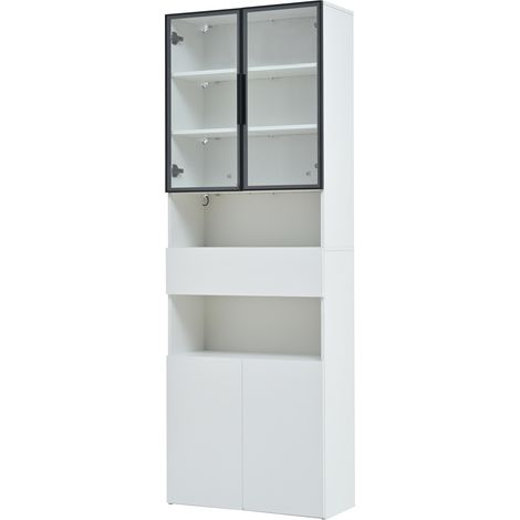 Vetrina alta bianca 70 x 30 x 200 cm con ante in vetro, cassetto, armadio e LED (1/5)