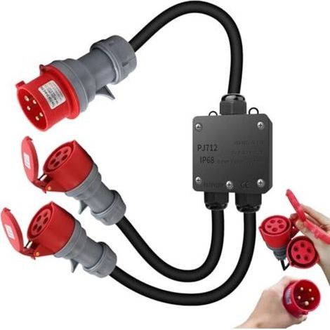 Robuster 32A auf 16A CEE-Adapter, IP44-66 CEE-Verlängerungskabel, 150 cm Gesamtlänge, mit robustem 5-poligem Phasenumrichter, für den Außeneinsatz, Baustellen, Werkstätten. (1/5)