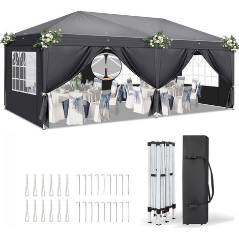 Faltpavillon 3x6m mit 6 Seitenteilen, wasserdicht, UV-Schutz 50+, dunkelgrau (1/5)
